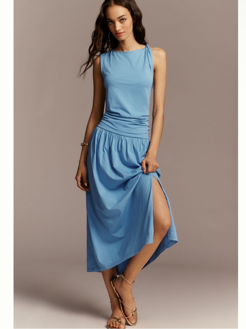 Anthropologie Nation Los Angeles Cotton Cleo Midi Dress in Blue Size Small NEW